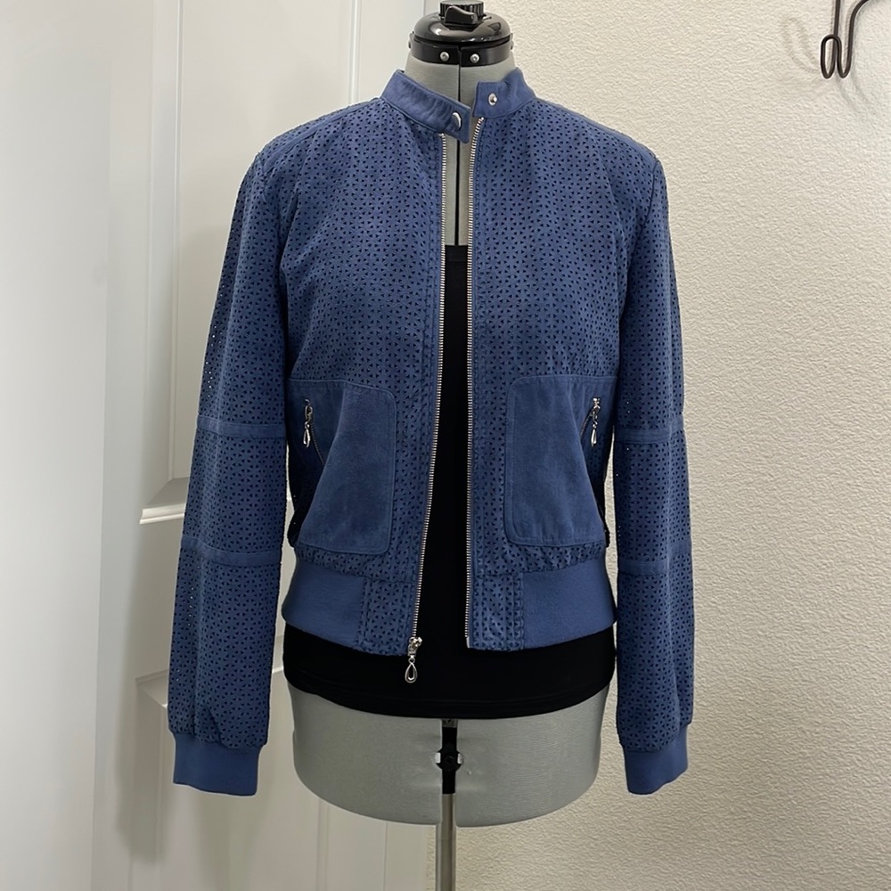 Kenneth Cole Blue Laser Cut Bomber Jacket